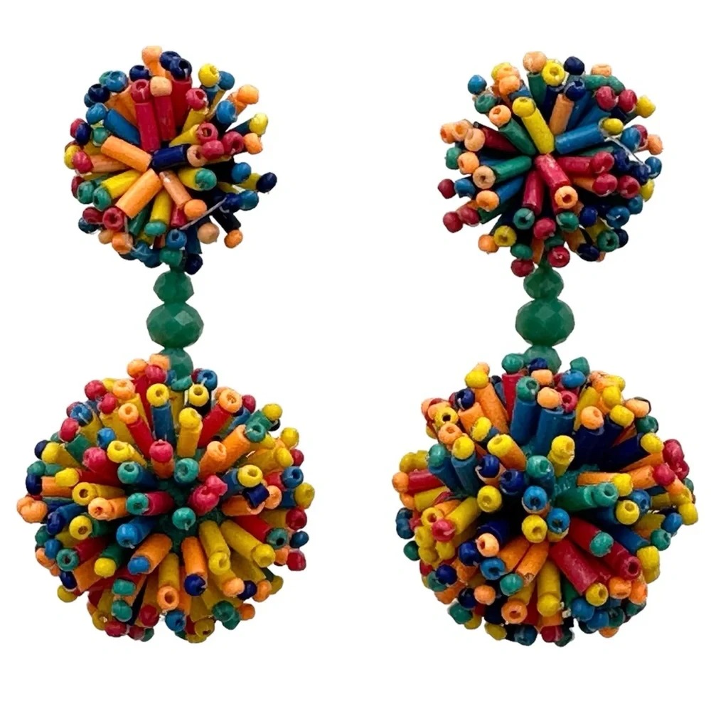 Funky Bead Burst Post Drop Multicolored Earrings - Picture 1 of 3